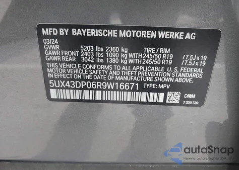 2024 BMW X3 Sdrive30I z USA, uszkodzony, nr VIN 5UX43DP06R9W16671